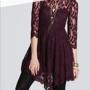 Free People Lace Plum Fit Flare Dress